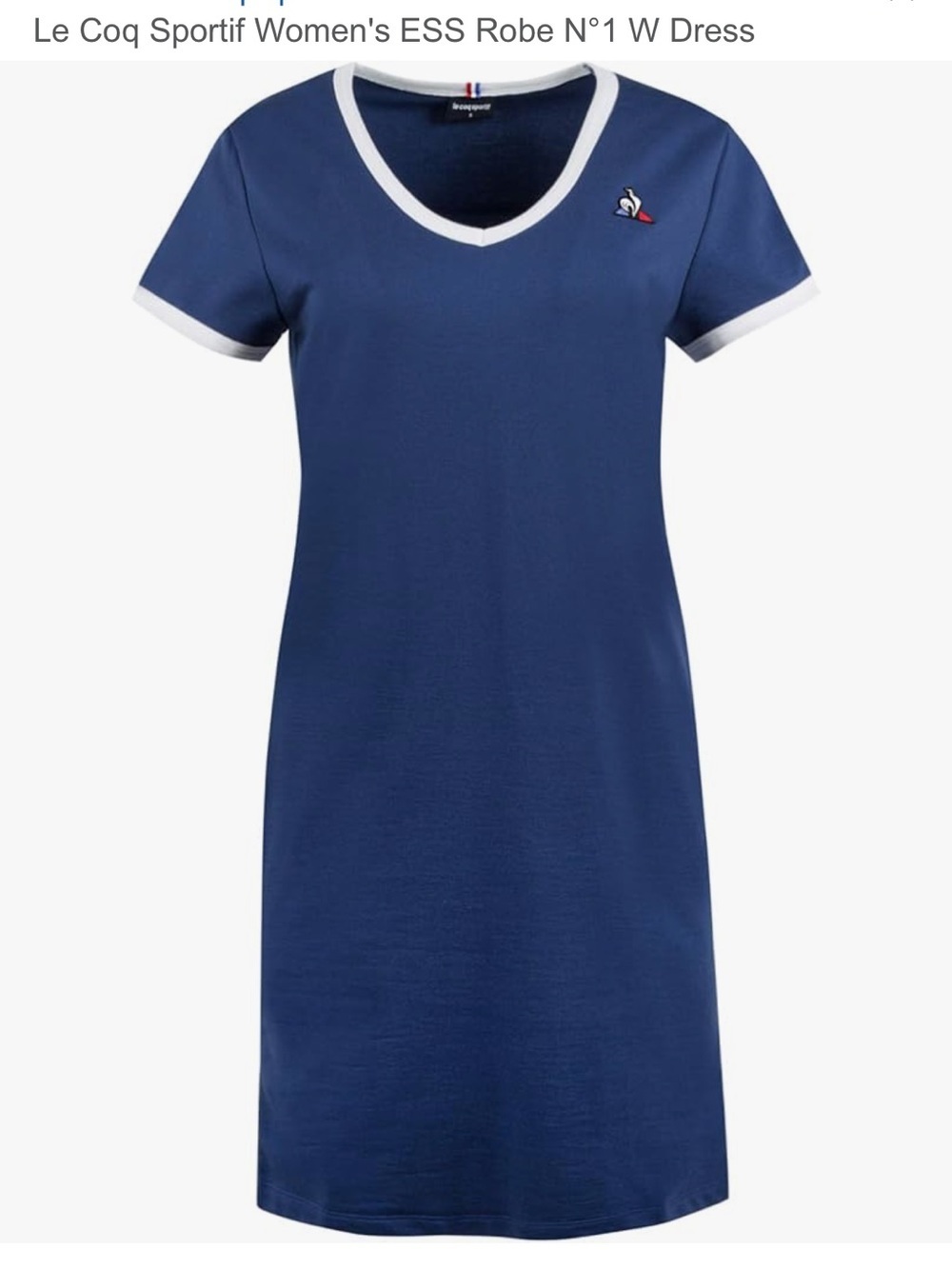 Le Coq Sportif Cotton Classic Tennis Prep V Neck Navy Blue White Piping Dress L